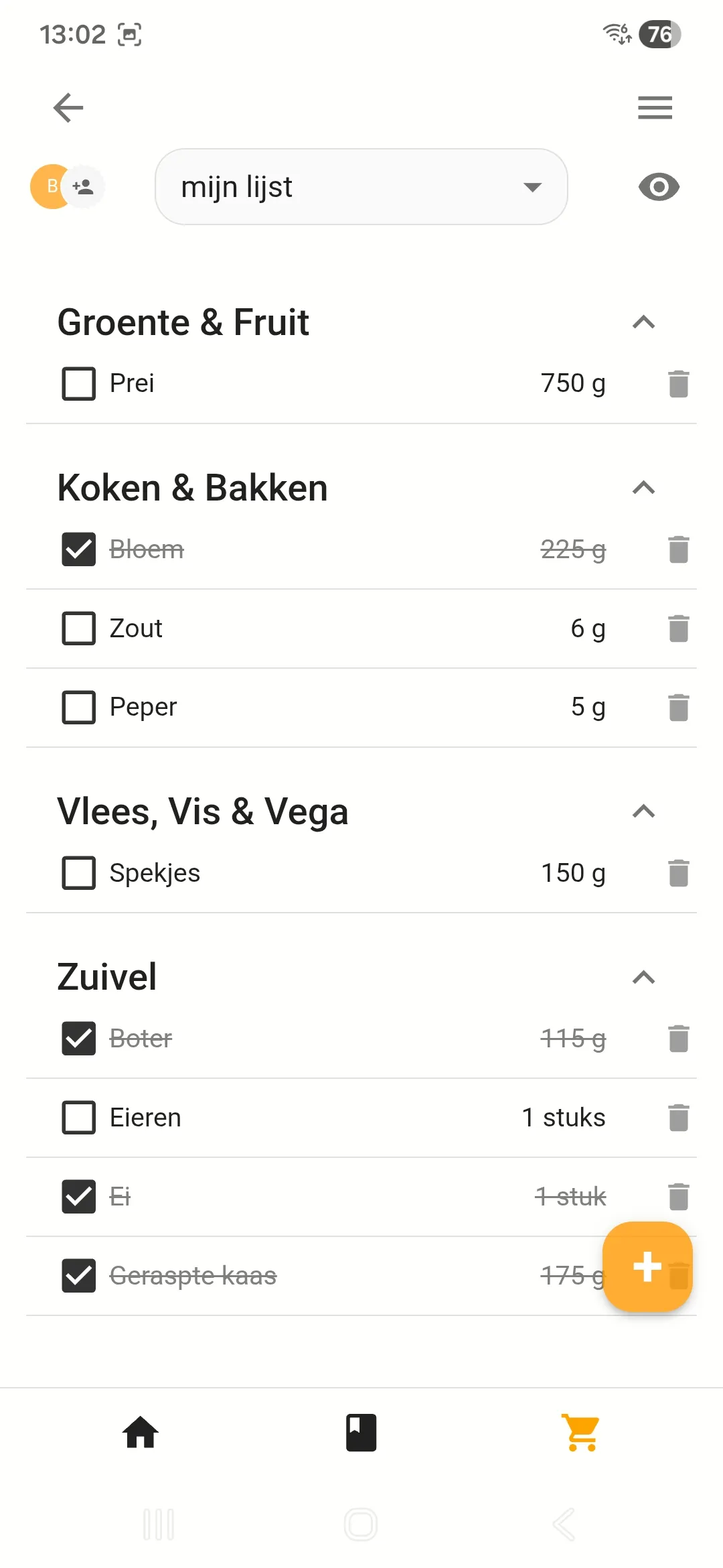 Vink items af tijdens het winkelen
