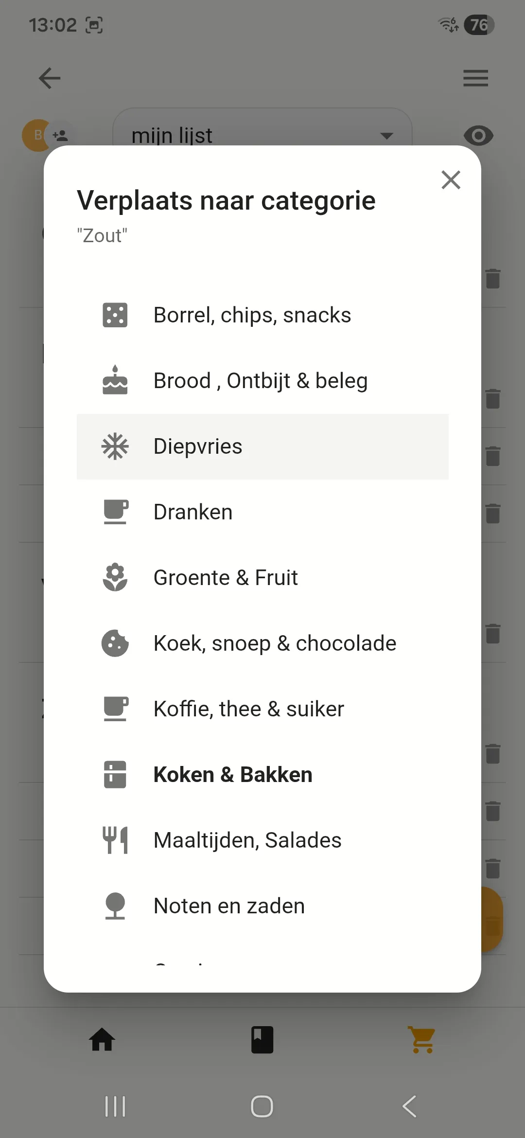 Wijzig categorieën van ingrediënten