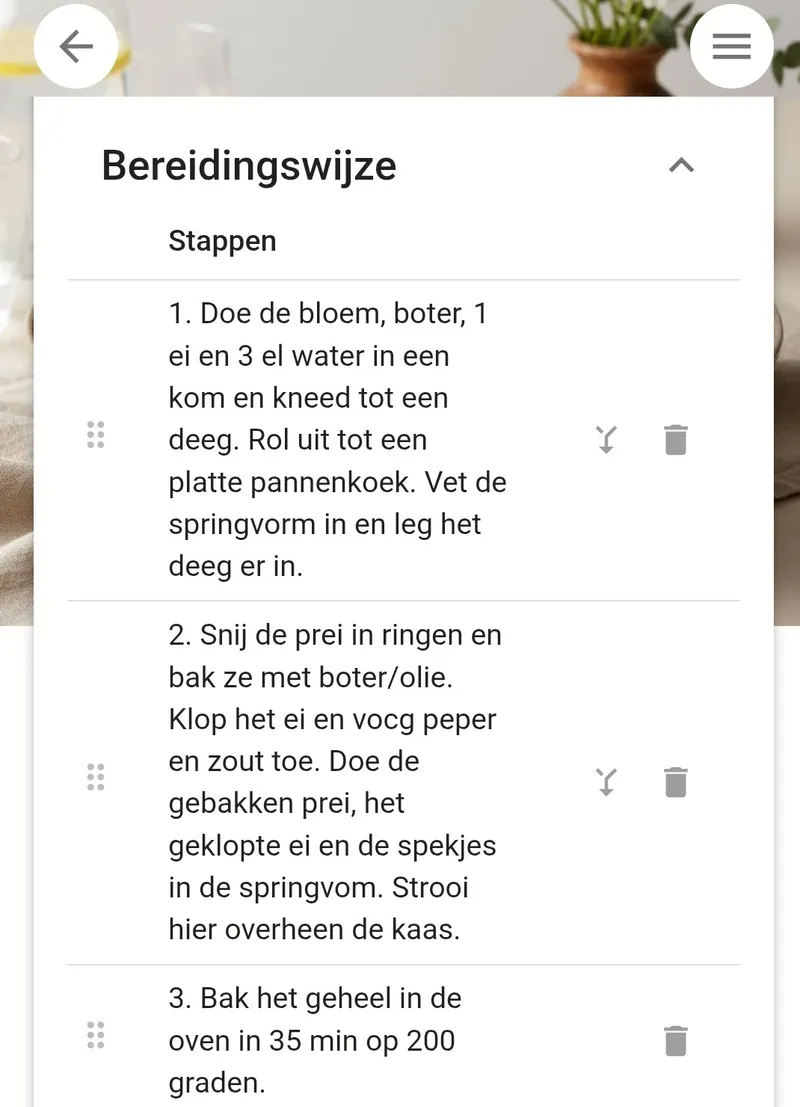 Automatisch herkende bereidingsstappen